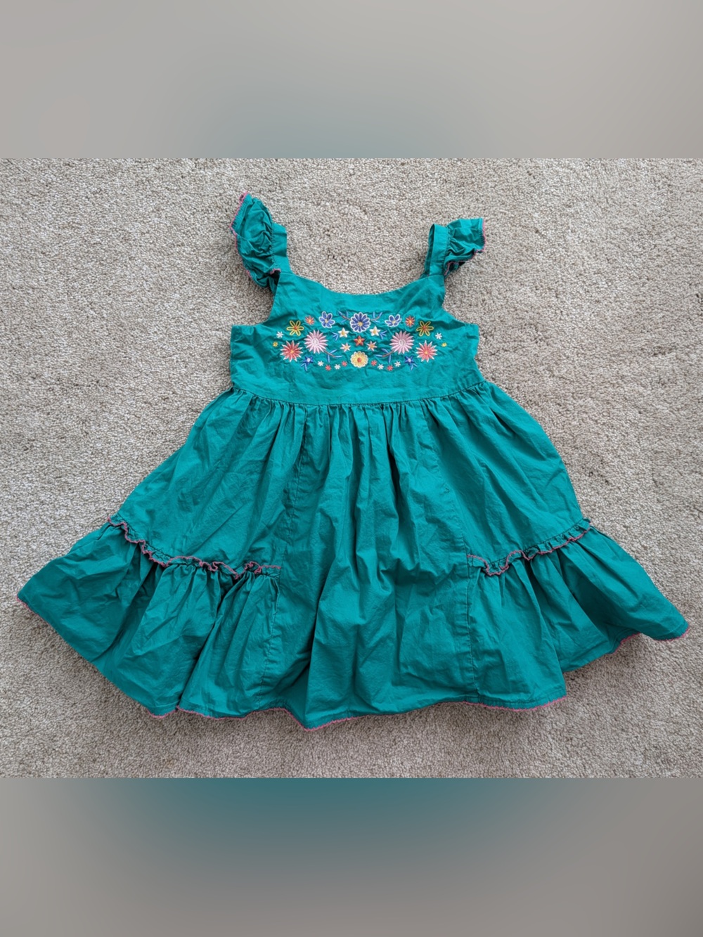 Cupcakes & Cashmere Girls Embroidered Floral Dress Size 3T Teal